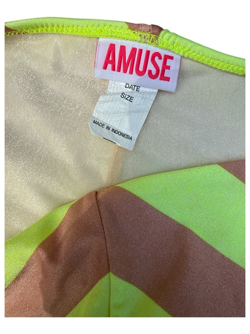 Amuse Society Neon Lime & Brown Chevron  Bikini Set Size Small NWT - Picture 5 of 5